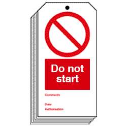 Do not start Safety Tag - Pack of 10