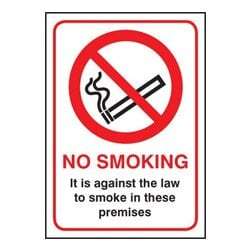 No smoking it is against the law to smoke in these premises Sign