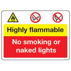Highly Flammable No Smoking or Naked Lights Sign
