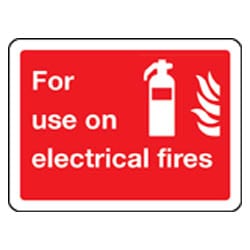 For use on electrical fires Sign