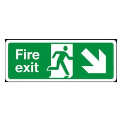 Man Running Right Diagonal Down/Right Arrow Fire Exit Sign