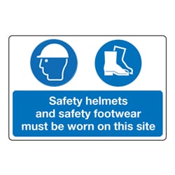 Safety Helmets and Safety Footwear must be worn on this site Sign