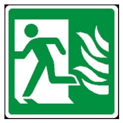 Fire Exit Man Running Left with Flame Symbol Sign