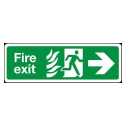 Fire Exit Man Running Right with Flame Arrow Right Sign