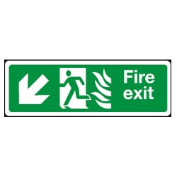 Fire Exit Man Running with Flame Left Arrow Down/Left Sign