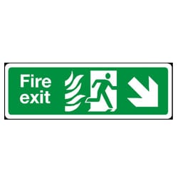 Fire Exit Man Running Right With Flame Arrow Down/Right Sign