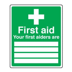 First Aid Your first aiders are BLANK Sign