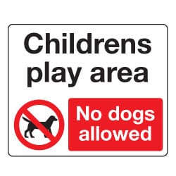 Childrens play area and No dogs allowed sign