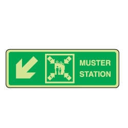 Muster Station Arrow Down Left Sign