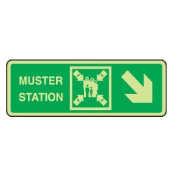 Muster Station Arrow Down Right Sign