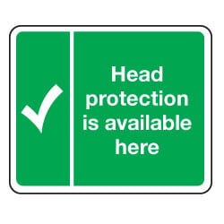 Head protection is available here Sign