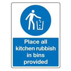 Place All Kitchen Rubbish in Bins Provided Sign