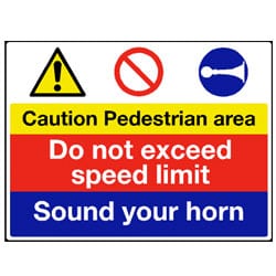 Caution Pedestrian area Multi Sign