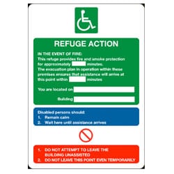 Refuge fire action for disabled people sign