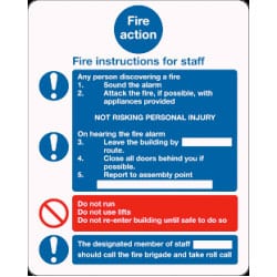 Fire Action Instructions For Staff Sign