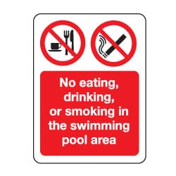 No eating drinking etc swimming pool area Sign