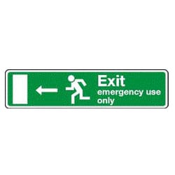 Emergency Use Only Man Running To Door Sign (Arrow Left)