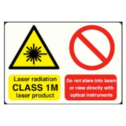 Laser radiation CLASS 1M laser product Do not stare into beam sign
