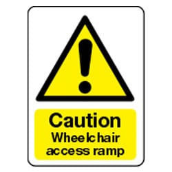 Caution wheelchair access ramp sign