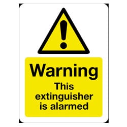 Warning this extinguisher is alarmed Sign
