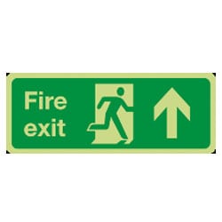 Fire Exit man running right with arrow up Sign (Photoluminescent)