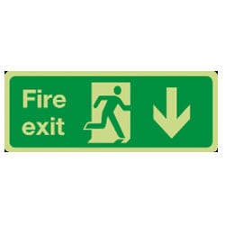 Fire Exit Man Running Arrow Down Sign (Photoluminescent)