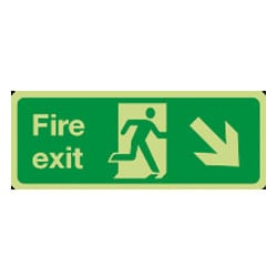 Fire Exit Man Running Arrow Down/Right Sign (Photoluminescent)