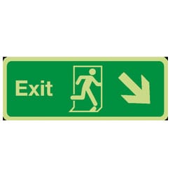 Fire Exit Arrow Diagonal Down/Right Sign (Photoluminescent)
