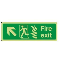 Fire Exit Arrow Diagonal Up/Left with Flame Sign (Photoluminescent)