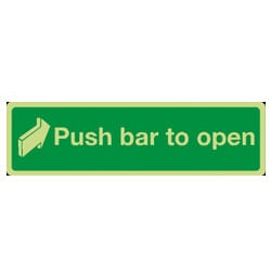 Direction to Push bar to open Sign (Photoluminescent)