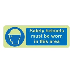 Safety helmets must be worn in this area Sign (Photoluminescent)