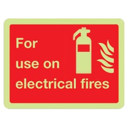 For use on electrical fires Sign (Photoluminescent)