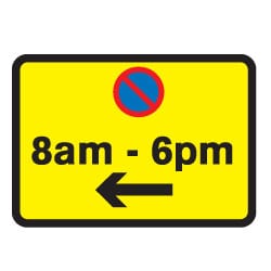 No Stopping Between 8am - 6pm Arrow Left