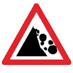 Danger Falling Rocks to your Right Sign