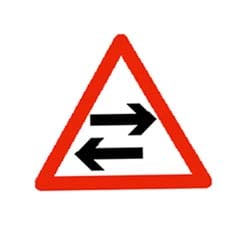 Two Way Traffic Crosses One-Way Road Sign