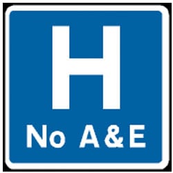Hospital No A & E Traffic Sign