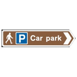 Brown car park sign with symbols