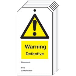 Warning Defective Safety Tag - Pack of 10