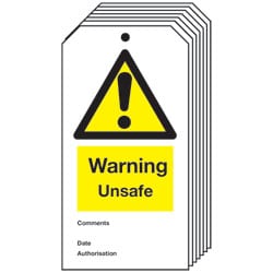 Warning Unsafe Safety Tag - Pack of 10