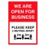 We Are Open For Business Social Distancing Sign